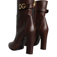 Dolce & Gabbana Brown Leather Heels Mid Calf Boots Shoes