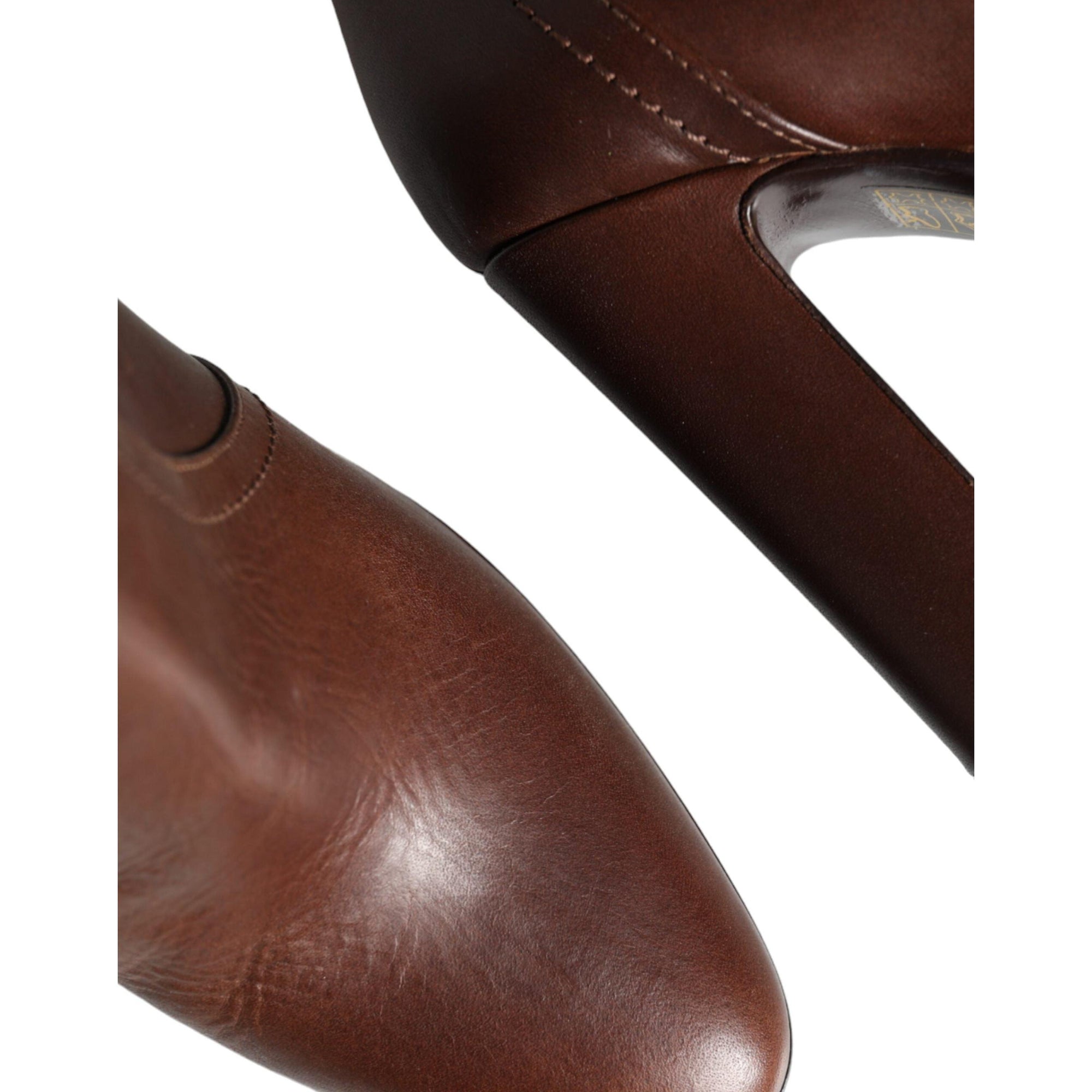 Dolce &amp; Gabbana Brown Leather Heels Mid Calf Boots Shoes