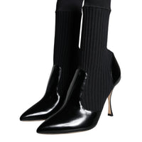 Dolce & Gabbana Black Stretch Stilettos Booties Socks Shoes