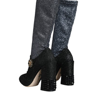 Dolce & Gabbana Black Crystal Mary Janes Booties Shoes