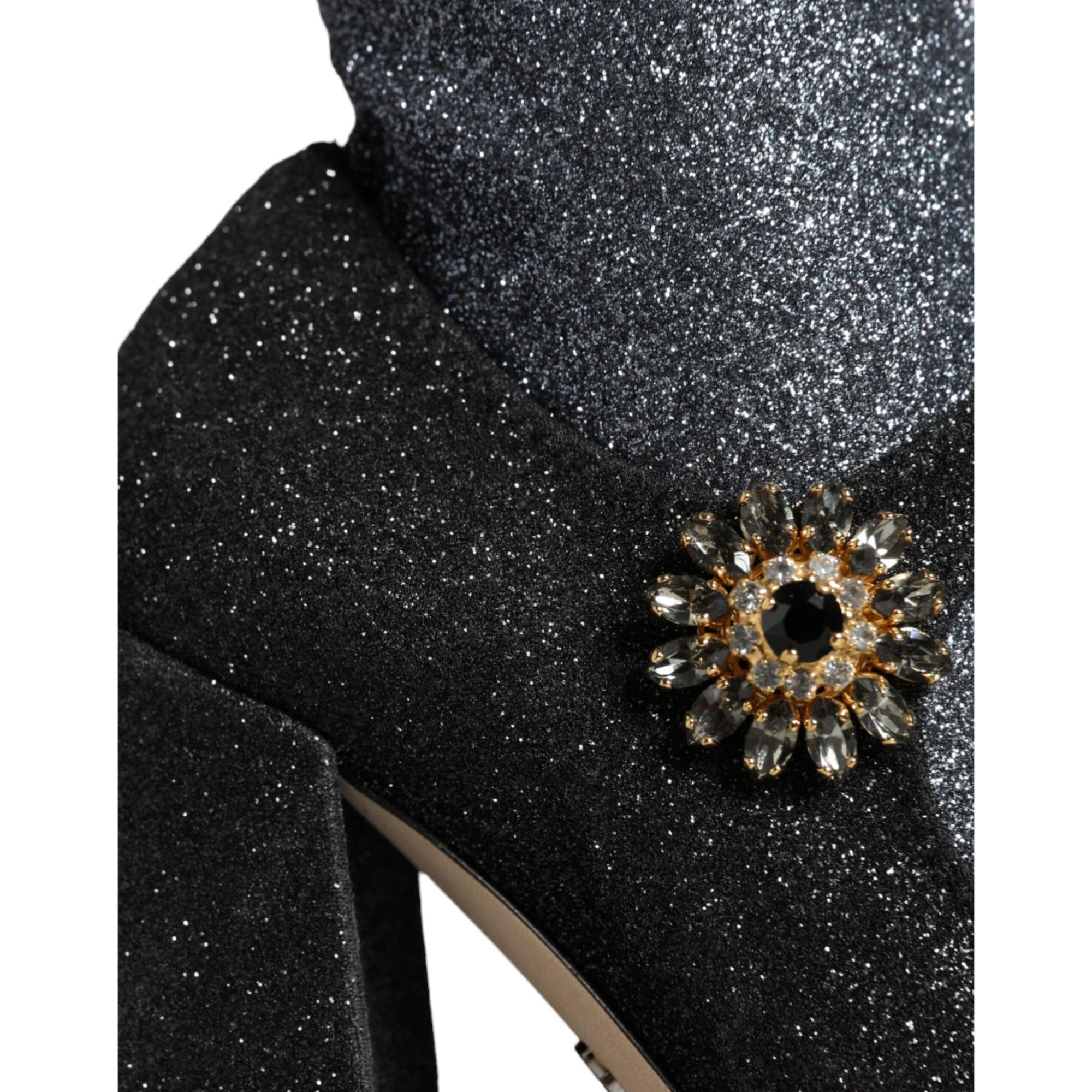 Dolce &amp; Gabbana Black Crystal Mary Janes Booties Shoes