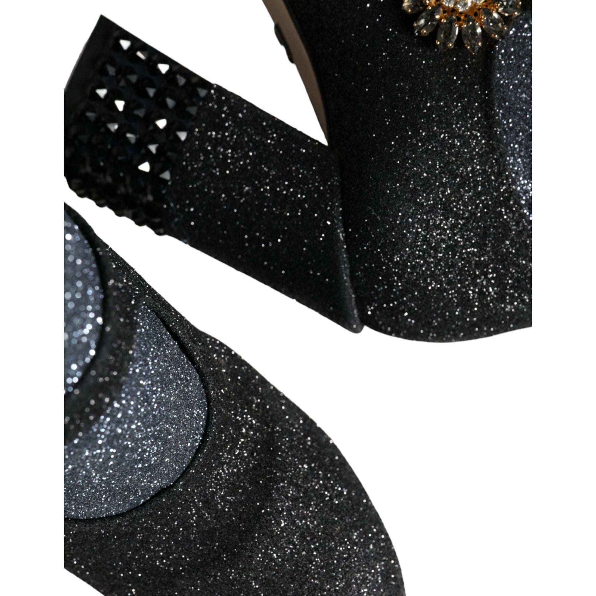 Dolce &amp; Gabbana Black Crystal Mary Janes Booties Shoes