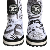 Dolce & Gabbana White Padded Logo Print Mid Calf Boots Shoes