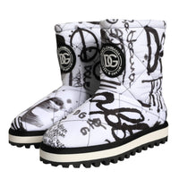 Dolce & Gabbana White Padded Logo Print Mid Calf Boots Shoes