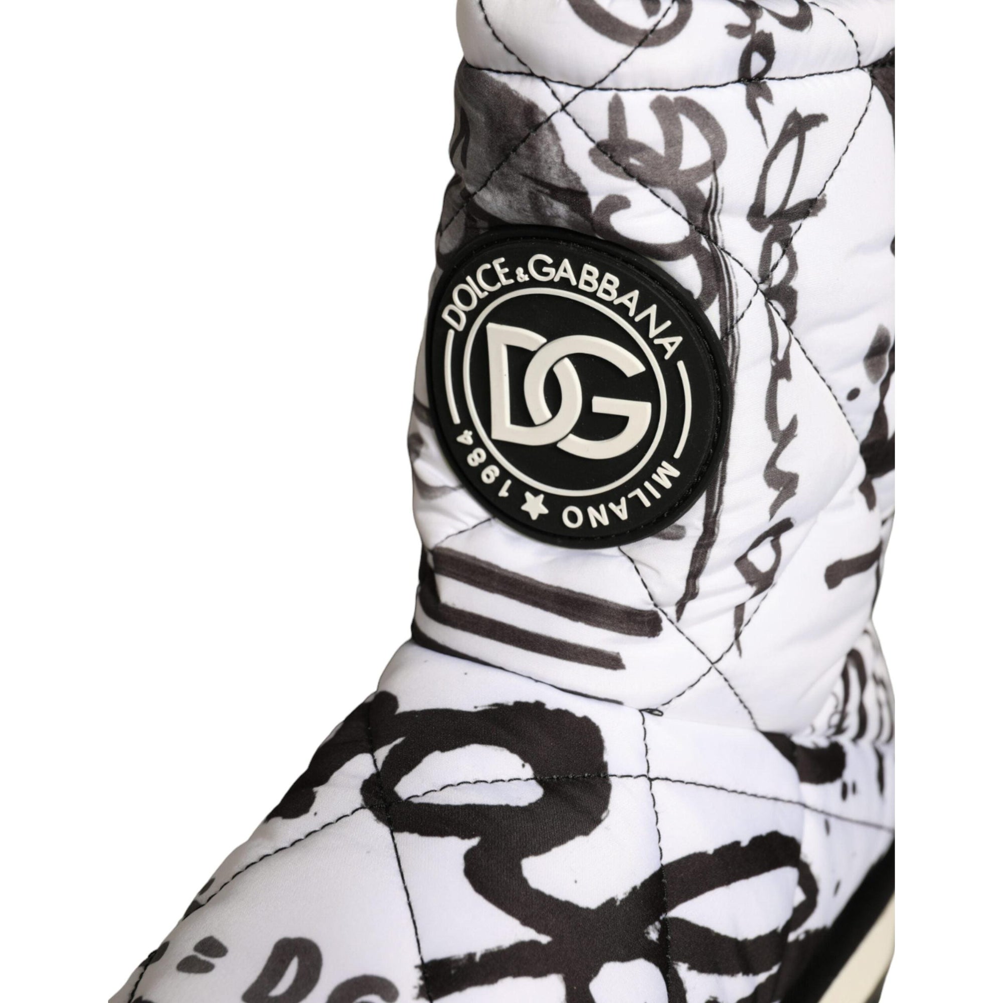 Dolce &amp; Gabbana White Padded Logo Print Mid Calf Boots Shoes