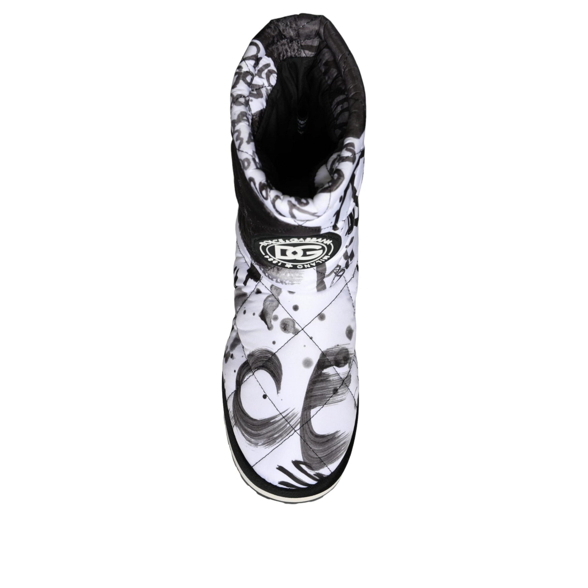 Dolce &amp; Gabbana White Padded Logo Print Mid Calf Boots Shoes