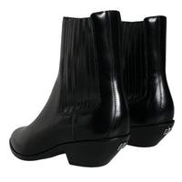 Dolce & Gabbana Black Leather Ankle Boots Booties Shoes