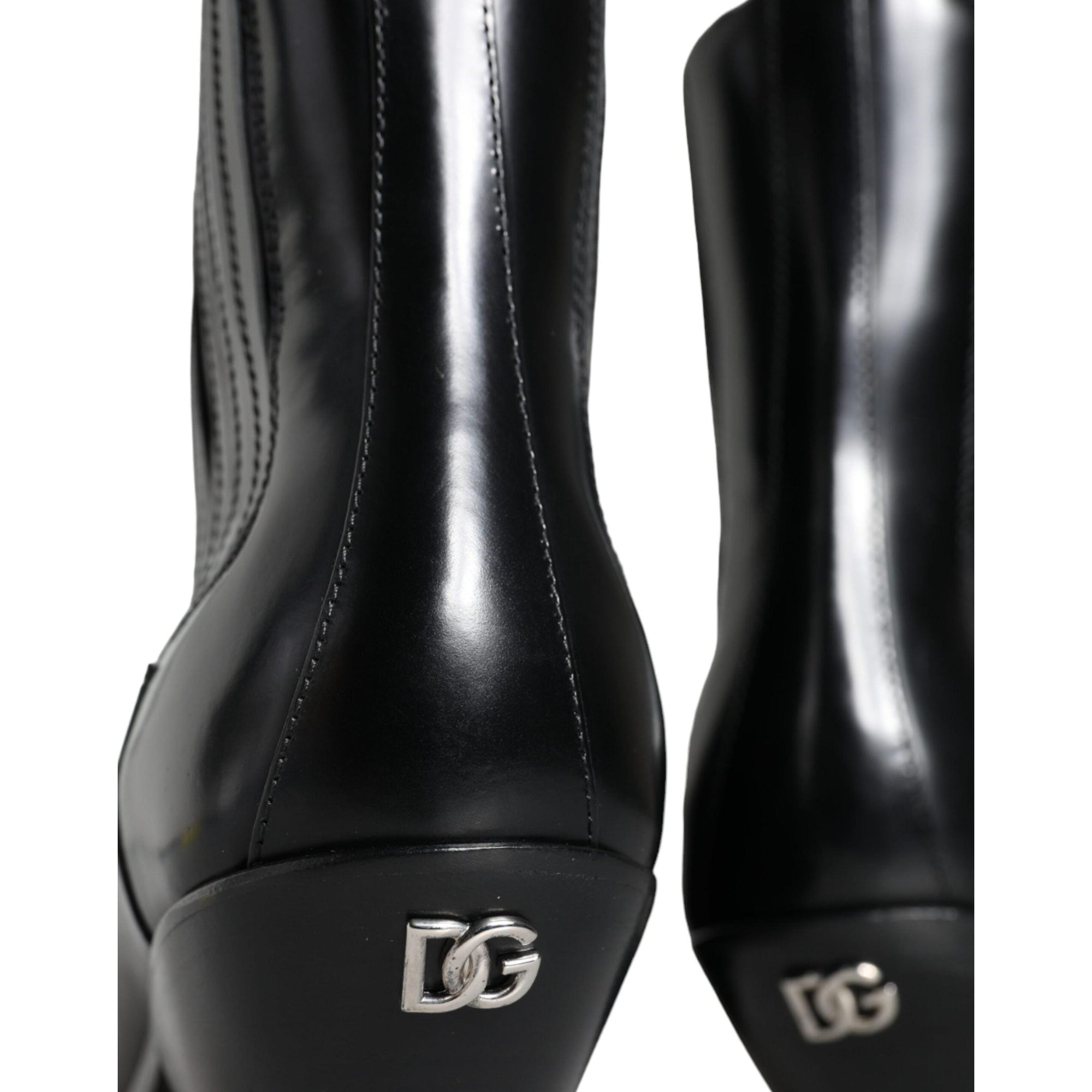 Dolce &amp; Gabbana Black Leather Ankle Boots Booties Shoes