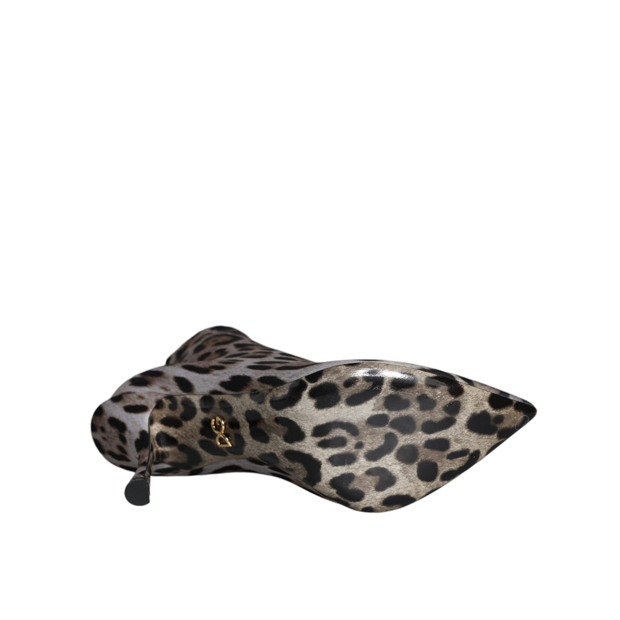 Dolce &amp; Gabbana Gray Leopard Stretch Heels Ankle Boots Shoes