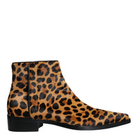 Dolce & Gabbana Brown Leopard Calf Fur Ankle Boots Shoes