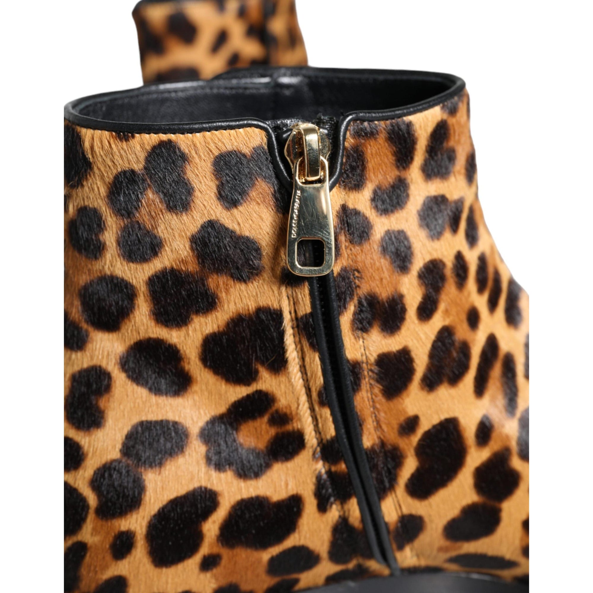 Dolce &amp; Gabbana Brown Leopard Calf Fur Ankle Boots Shoes