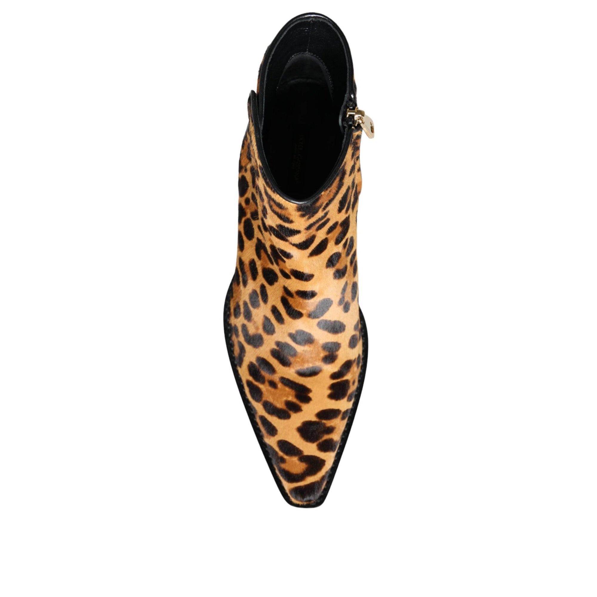 Dolce &amp; Gabbana Brown Leopard Calf Fur Ankle Boots Shoes