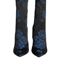 Dolce & Gabbana Black Floral Stretch Mid Calf Boots Shoes