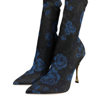 Dolce & Gabbana Black Floral Stretch Mid Calf Boots Shoes