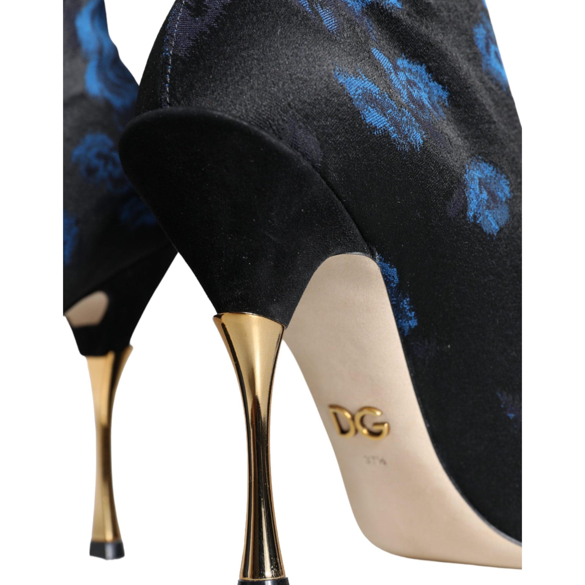 Dolce &amp; Gabbana Black Floral Stretch Mid Calf Boots Shoes