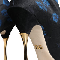 Dolce & Gabbana Black Floral Stretch Mid Calf Boots Shoes