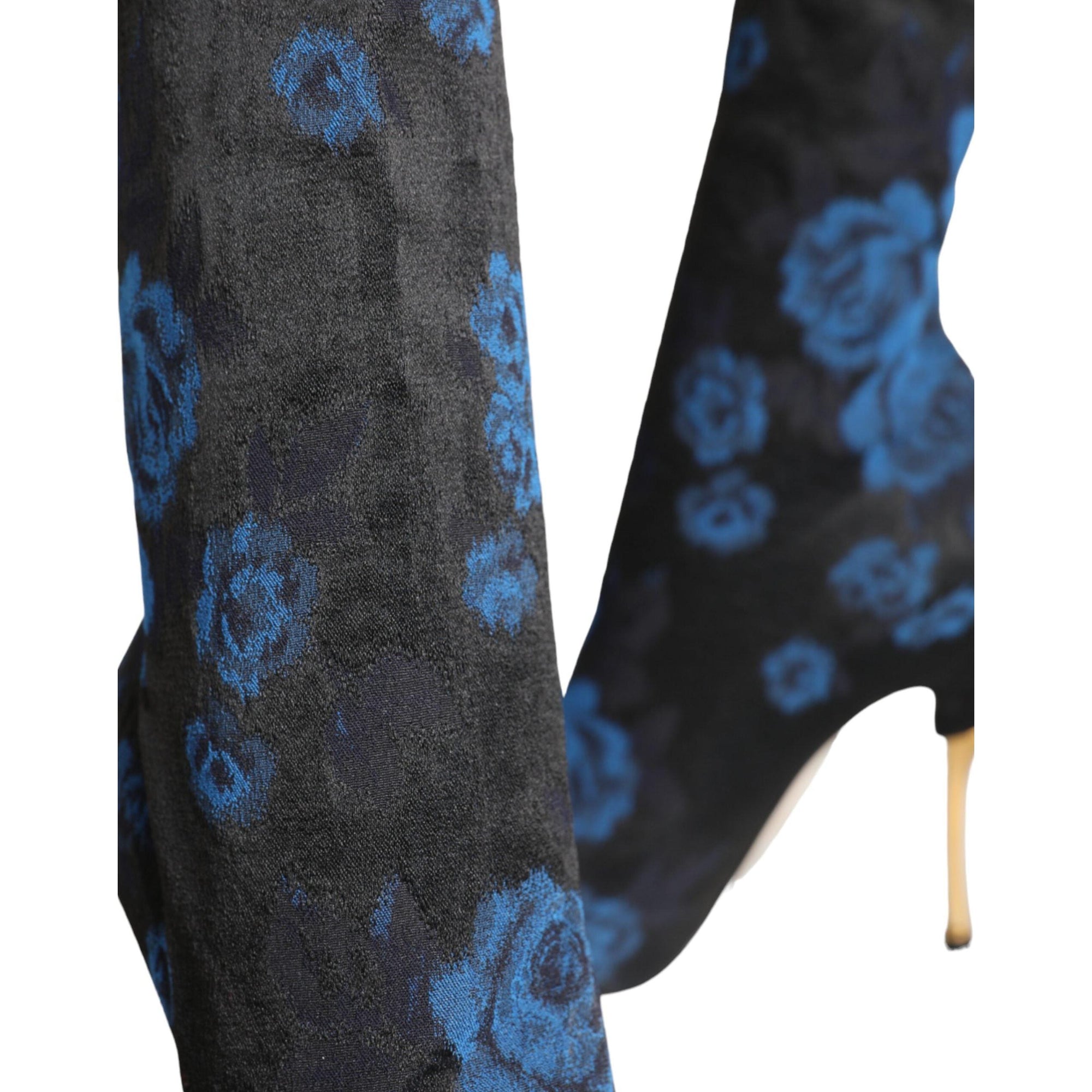 Dolce &amp; Gabbana Black Floral Stretch Mid Calf Boots Shoes