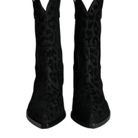 Dolce & Gabbana Black Gray Leopard Cowboy Boots Shoes