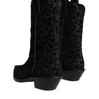 Dolce & Gabbana Black Gray Leopard Cowboy Boots Shoes