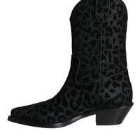 Dolce & Gabbana Black Gray Leopard Cowboy Boots Shoes