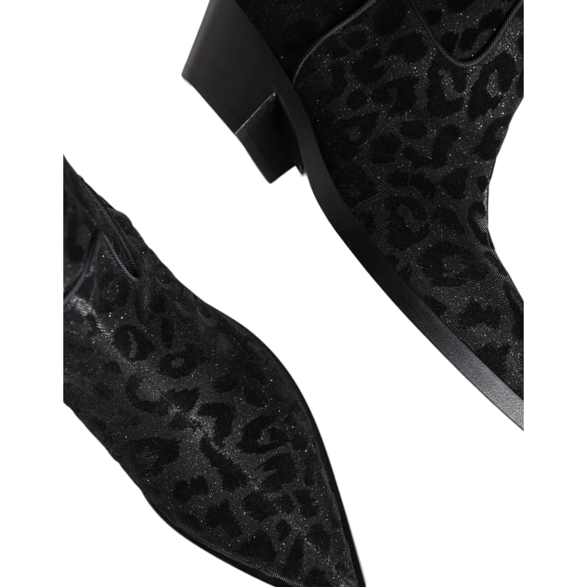 Dolce &amp; Gabbana Black Gray Leopard Cowboy Boots Shoes