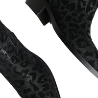 Dolce & Gabbana Black Gray Leopard Cowboy Boots Shoes