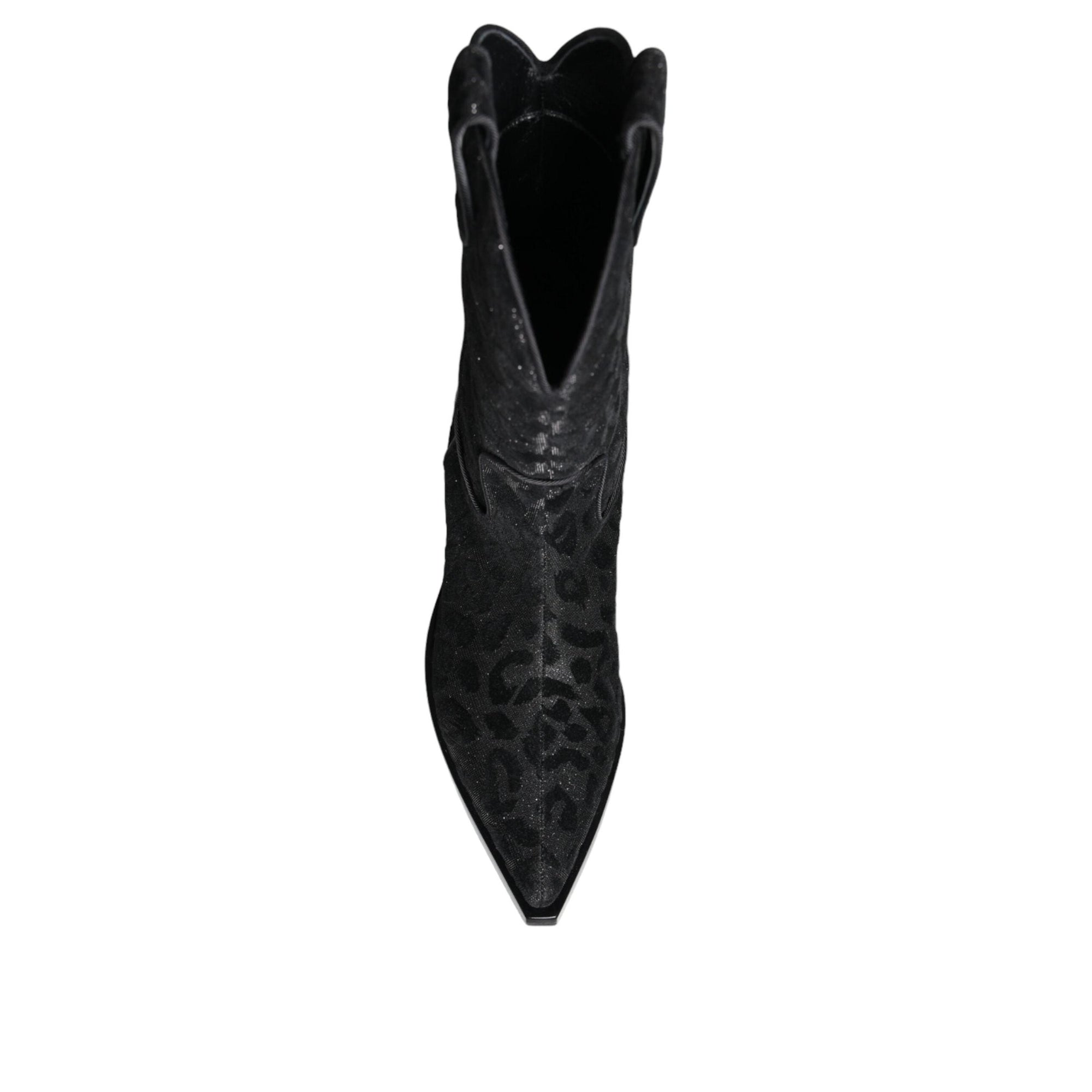 Dolce &amp; Gabbana Black Gray Leopard Cowboy Boots Shoes