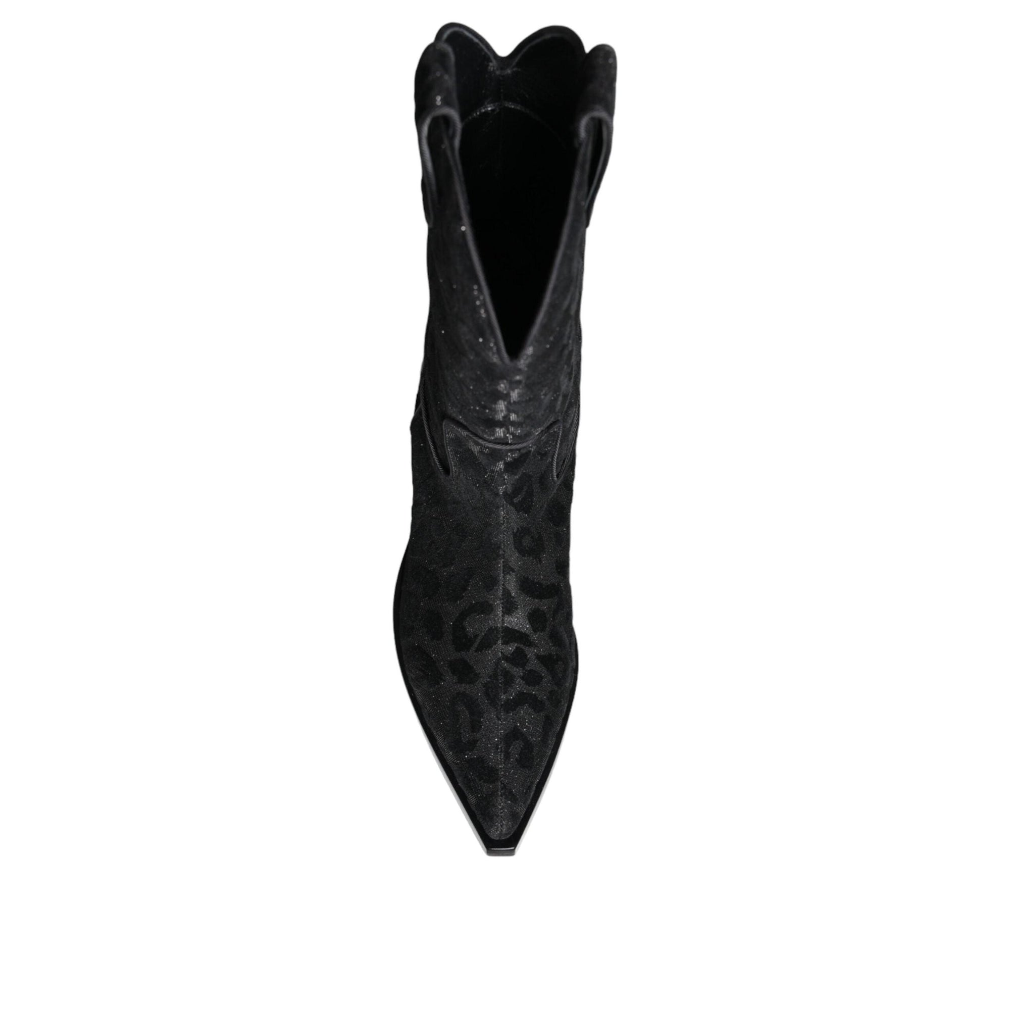 Dolce &amp; Gabbana Black Gray Leopard Cowboy Boots Shoes