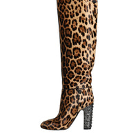 Dolce & Gabbana Beige Black Leopard Knee High Boots Shoes