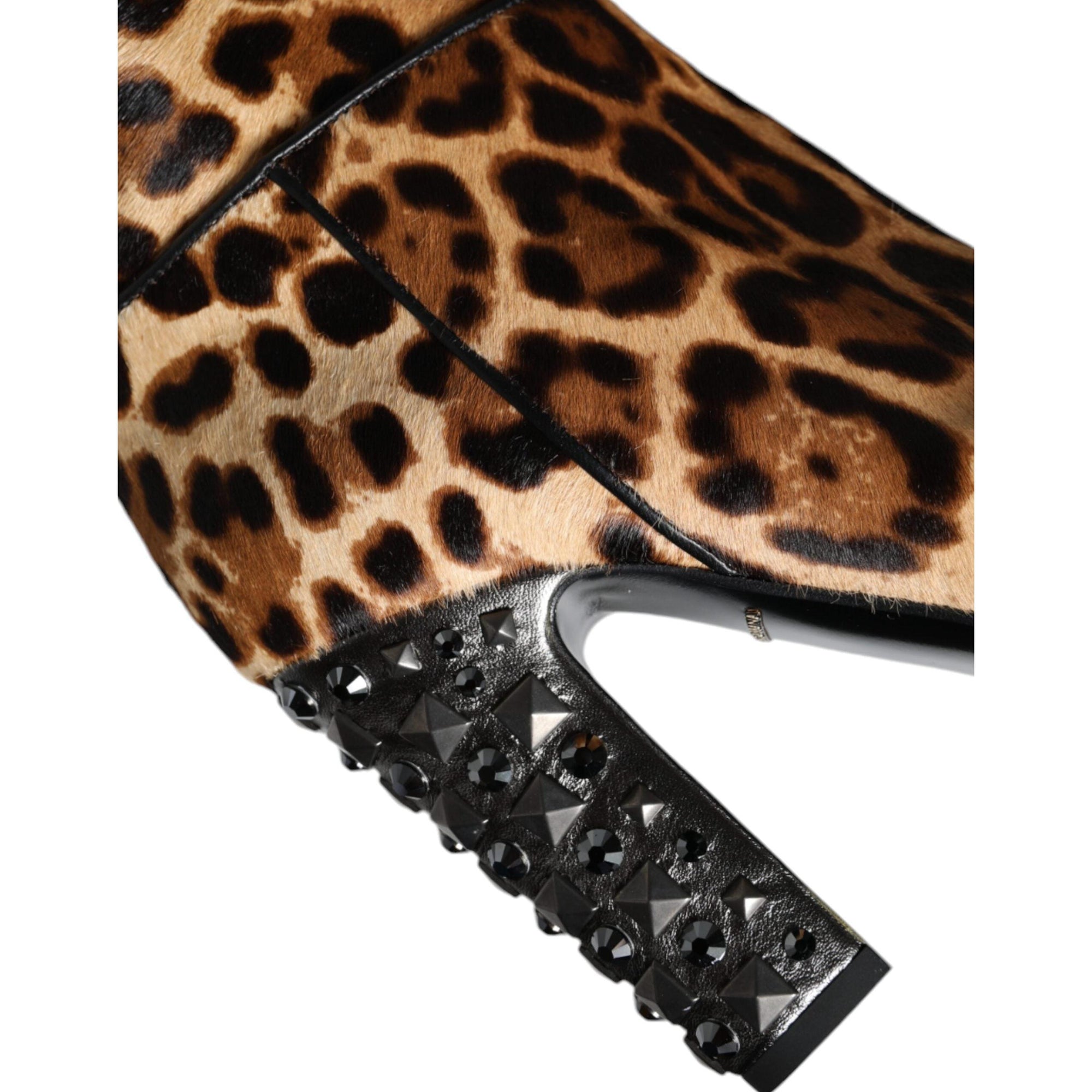 Dolce &amp; Gabbana Beige Black Leopard Knee High Boots Shoes