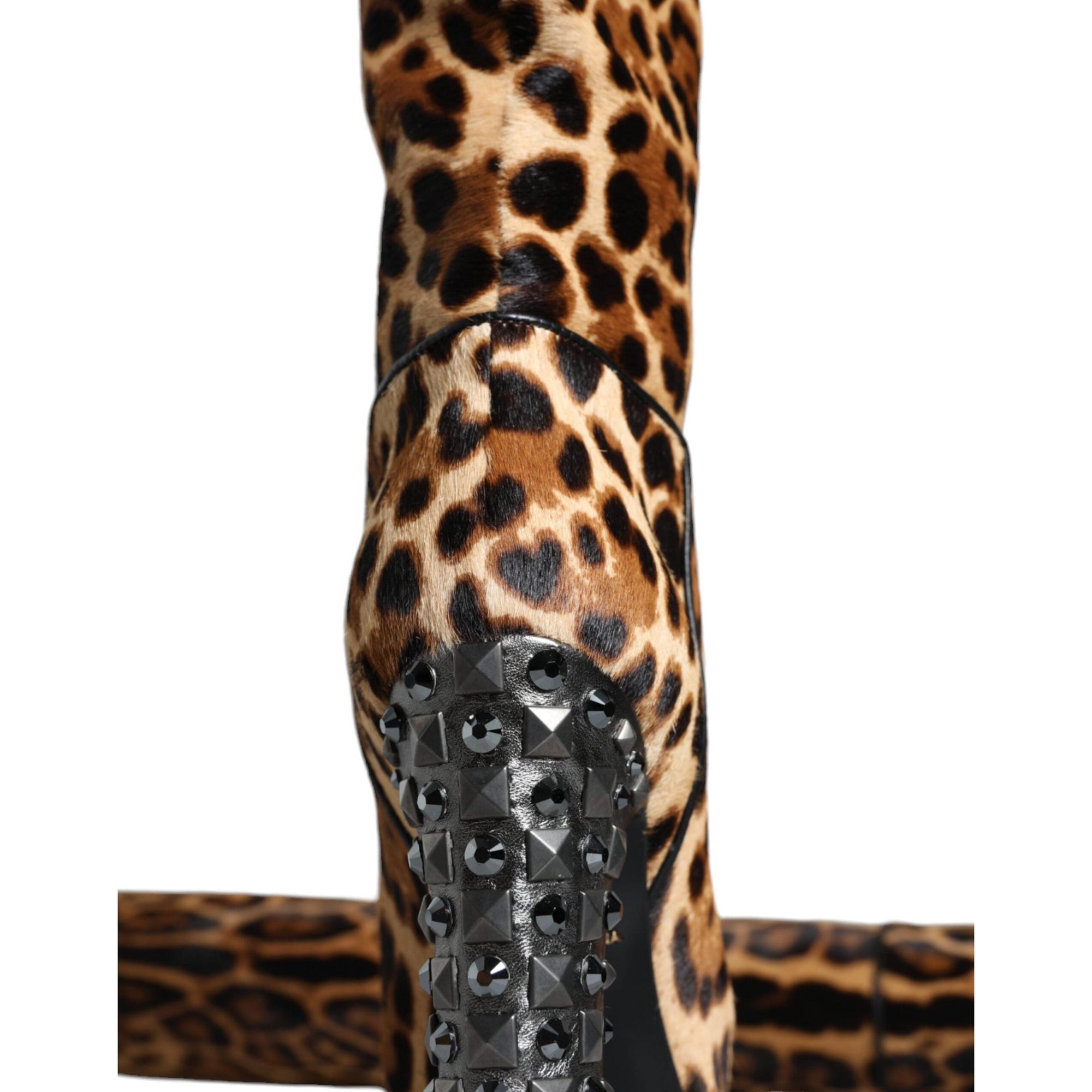 Dolce &amp; Gabbana Beige Black Leopard Knee High Boots Shoes