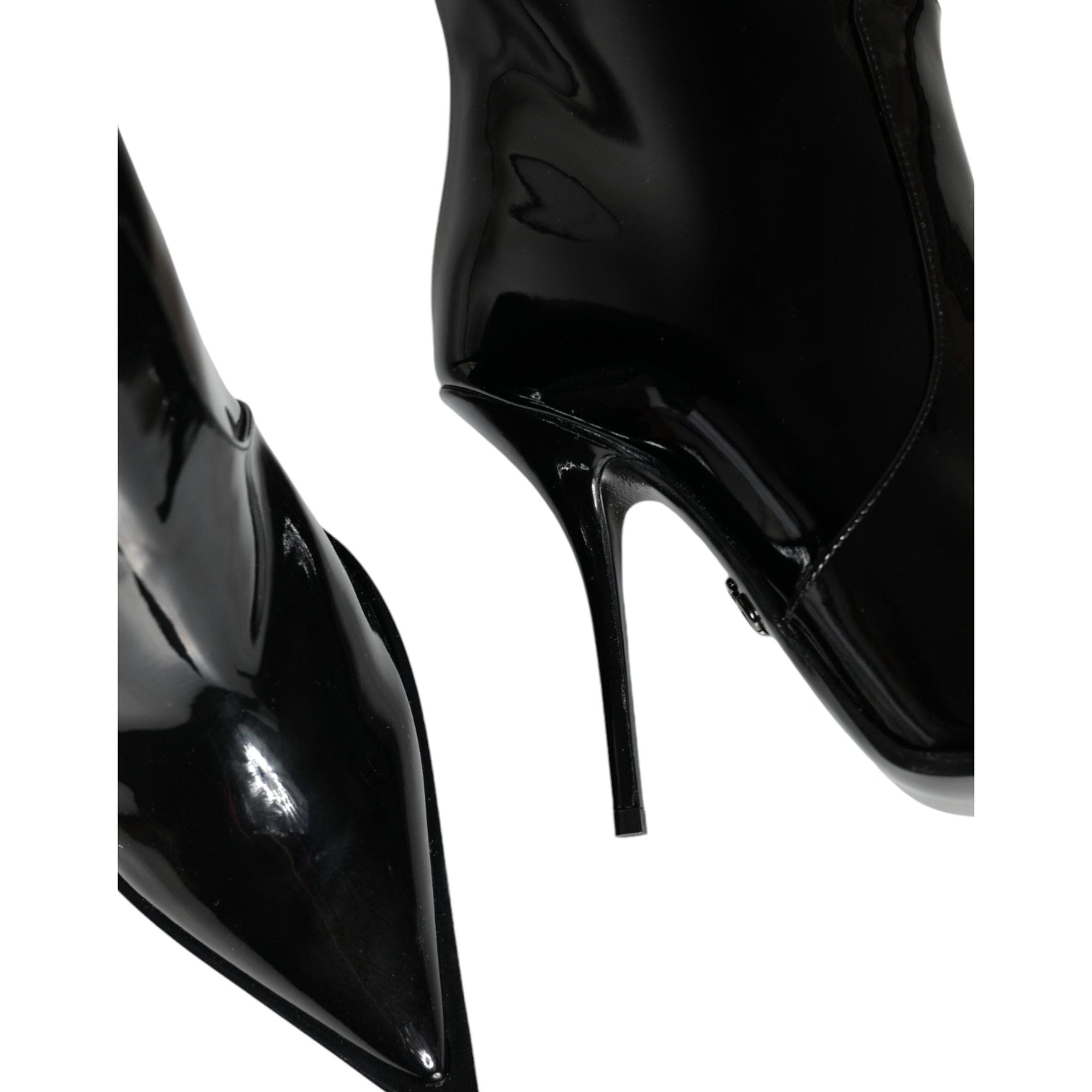 Dolce &amp; Gabbana Black Patent Leather Knee High Boots Shoes