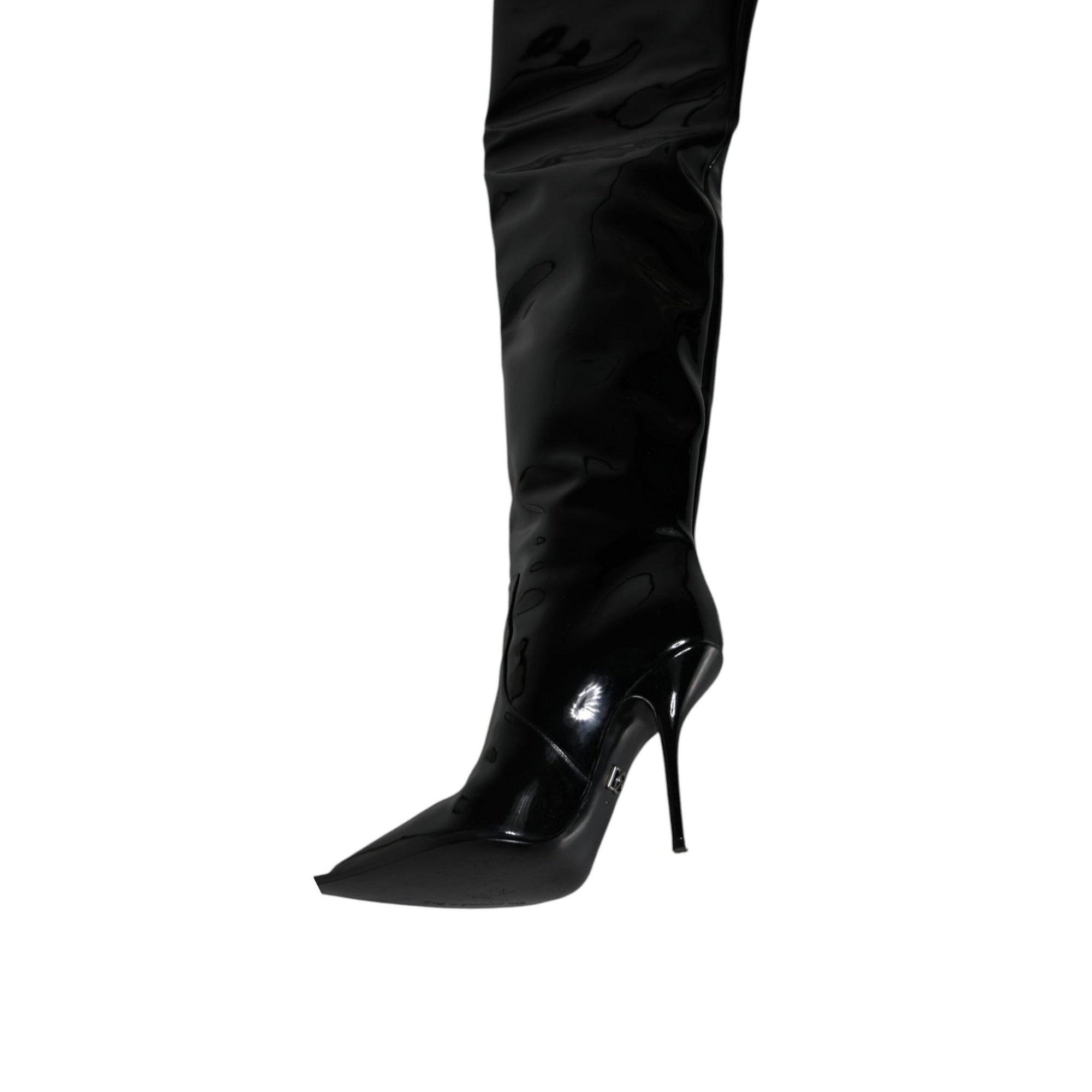 Dolce &amp; Gabbana Black Patent Leather Knee High Boots Shoes