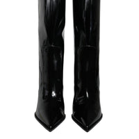 Dolce & Gabbana Black Patent Leather Mid Calf Boots Shoes