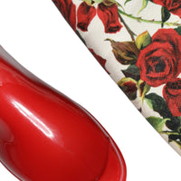 Dolce & Gabbana Red Floral Rubber Knee High Flat Boots Shoes