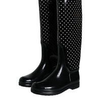 Dolce & Gabbana Black Polka Dot Rubber Knee High Boots Shoes