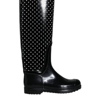 Dolce & Gabbana Black Polka Dot Rubber Knee High Boots Shoes