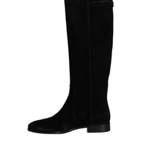 Dolce & Gabbana Black Suede Leather Knee High Boots Shoes