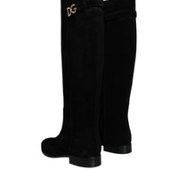 Dolce & Gabbana Black Suede Leather Knee High Boots Shoes