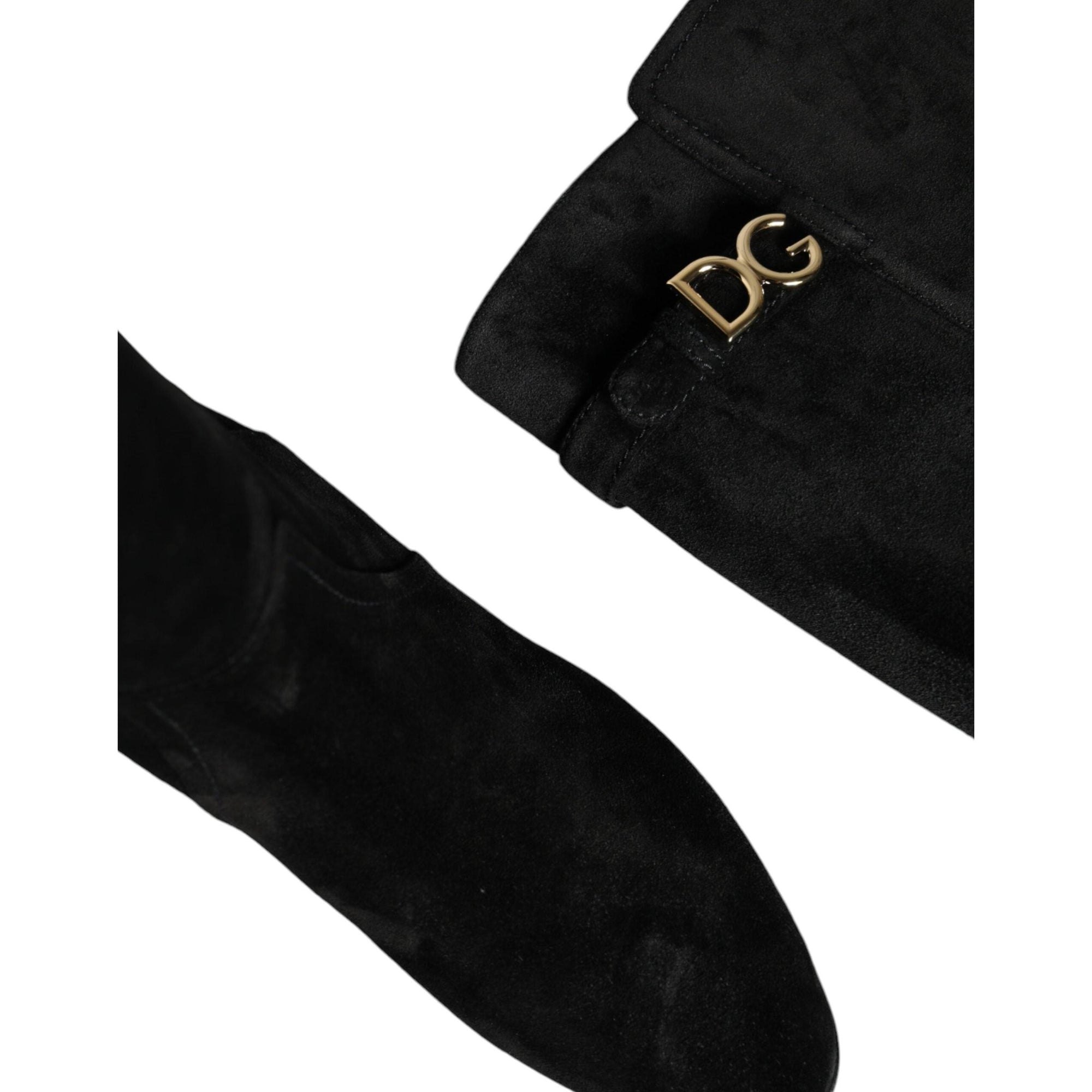 Dolce &amp; Gabbana Black Suede Leather Knee High Boots Shoes