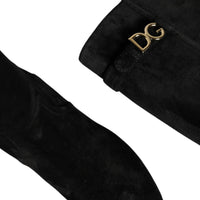 Dolce & Gabbana Black Suede Leather Knee High Boots Shoes