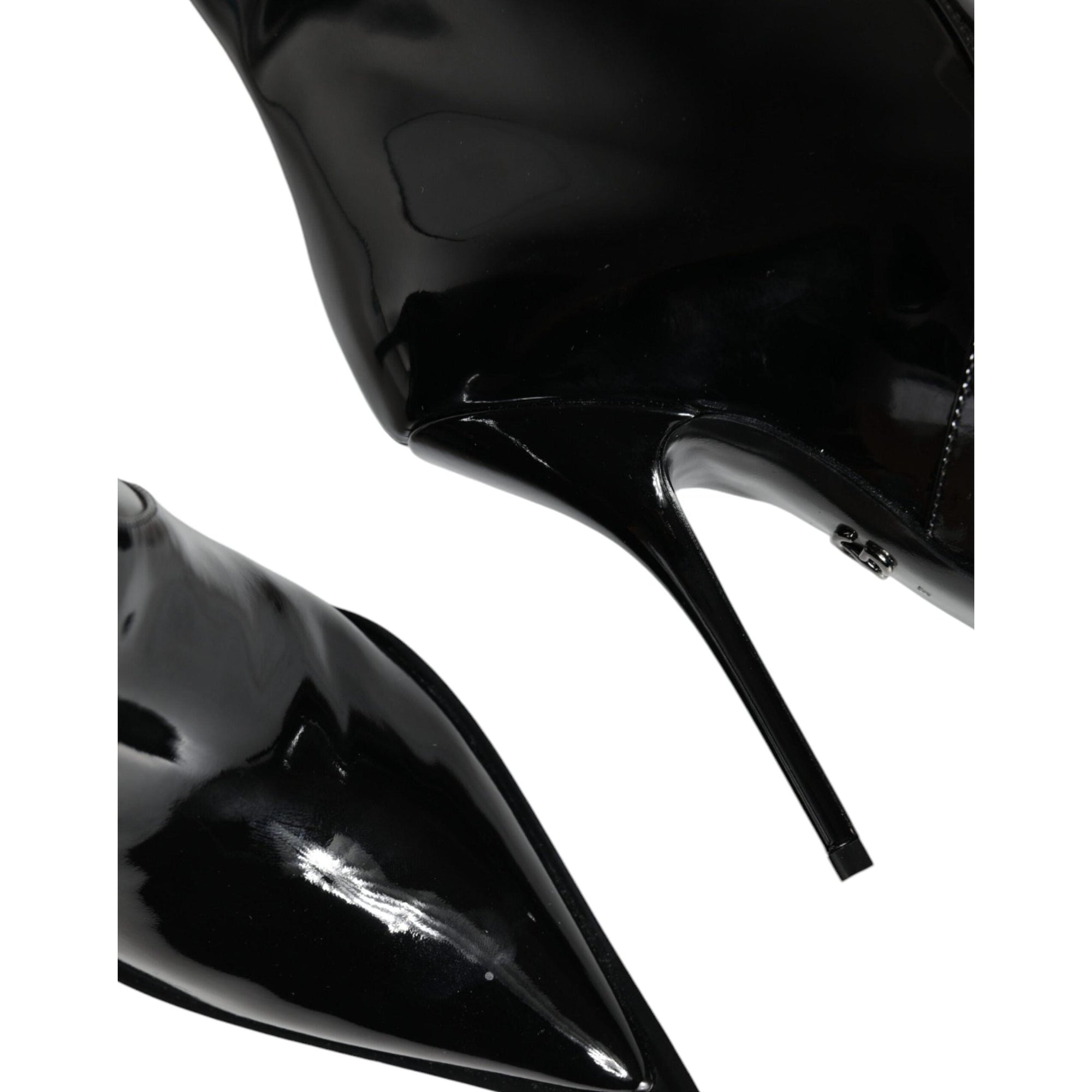Dolce &amp; Gabbana Black Patent Leather Mid Calf Boots Shoes