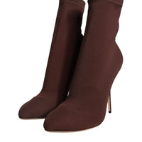 Dolce & Gabbana Brown Stiletto Heels Socks Ankle Boots Shoes