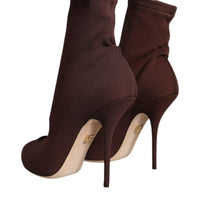 Dolce & Gabbana Brown Stiletto Heels Socks Ankle Boots Shoes