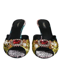 Dolce & Gabbana Multicolor Crystal Slip On Sandals Shoes