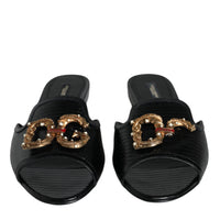 Dolce & Gabbana Black DG Amore Leather Slip On Flats Shoes