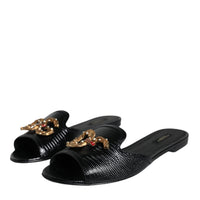 Dolce & Gabbana Black DG Amore Leather Slip On Flats Shoes