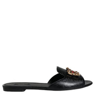 Dolce & Gabbana Black DG Amore Leather Slip On Flats Shoes