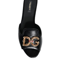 Dolce & Gabbana Black DG Amore Leather Slip On Flats Shoes