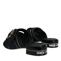 Dolce & Gabbana Black White Crystal Slides Sandals Shoes